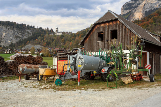 Various agricultural machinery. Village Unterburg, Styria, Austria