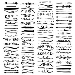 Collection of hand drawn borders and swirls made with brush. Hand drawn swirls and dividers for your design.