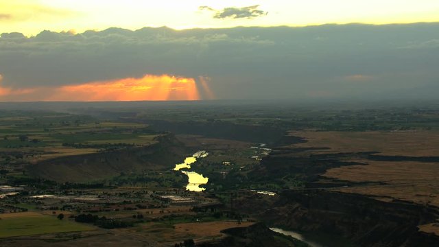 Aerial Idaho USA Snake River sunset Plain Shoshone Park