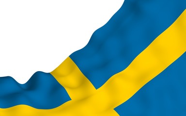 The flag of Sweden. Official state symbol of the Kingdom of Sweden. A blue field with a yellow Scandinavian cross that extends to the edges of the flag. 3d illustration