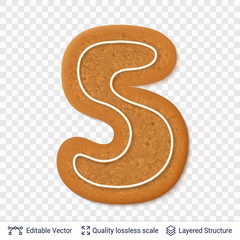 Gingerbread number five symbol with drop shadow.