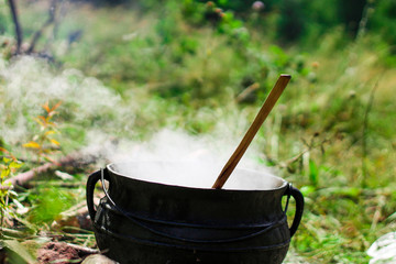 cauldron on a fire