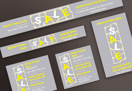 Black Friday Sale Web Banner Layouts with Yellow Elements