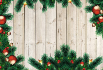 Fototapeta na wymiar christmas background with fir branches and decorations