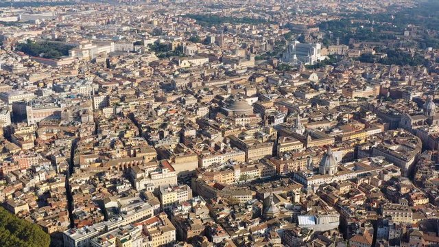 Aerial panoramic view of Rome, historic city center - cityscape panorama of capital city of Italy from above, Europe