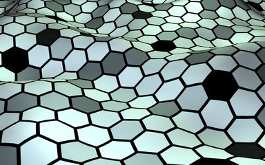 Honeycomb with a gradient color. Perspective view on polygon look like honeycomb. Wavy surface. Isometric geometry. 3D illustration