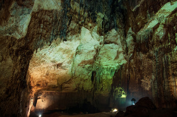 Inside of cave detail, close up stalactite. Heaven Cave in Turkey.
