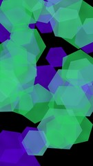 Multicolored translucent hexagons on dark background. Vertical image orientation. 3D illustration
