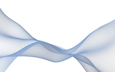 Blue color scarf. Abstract blue wave. Bright blue ribbon on white background. Abstract blue color smoke. Raster air background. 3D illustration
