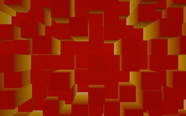 Abstract red elegant cube geometric background. Chaotically advanced rectangular bars. 3D Rendering, 3D illustration