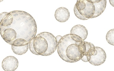 Fototapeta na wymiar Ethereum economic financial bubble. Cryptocurrency 3D illustration. Business concept. Golden bubbles on a white background