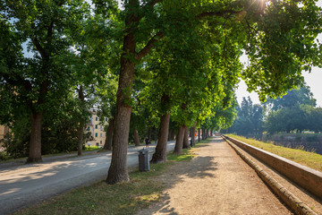 Walking around the magnificent 4 km of walls encircling the beautiful city of Lucca in Tuscany, Italy