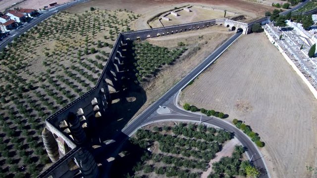 Aerial view of Aqueduct in Elvas. Alentejo, Portugal. 4k Video