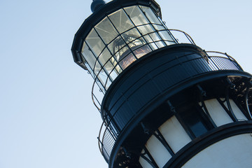 Fototapeta na wymiar Yaquina Head Lighthouse in Newport Oregon, along the Pacific Ocean coastline. Artistic angle of detail of the lighthouse