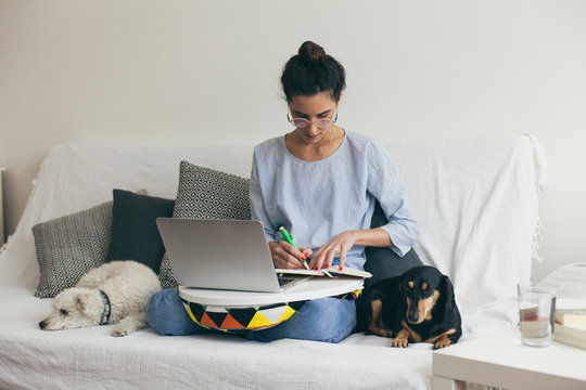 Woman using laptop indoor