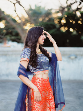 Portrait of an indian bride wearing traditional wedding sari