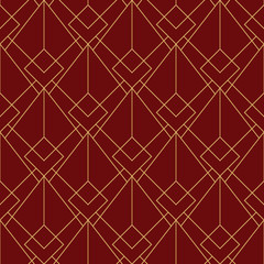 elegant art deco seamless pattern red maroon 1 golden line geometric illustration wallpaper graphic design vector