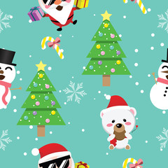 Christmas seamless pattern,winter,happy new year,christmas tree,bear,snow man