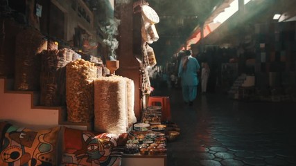 Spice market in the morning with people in Dubai Spice Souk. United Arab Emirates