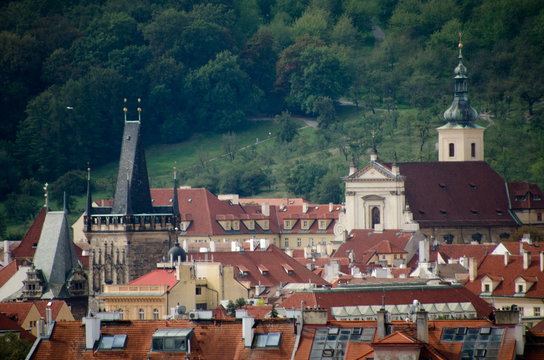 Looking at Prague Old town from Letna Park hill