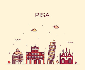 Pisa skyline Italy vector linear style city