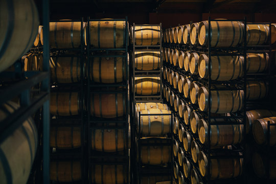 Wine barrells in a big winery