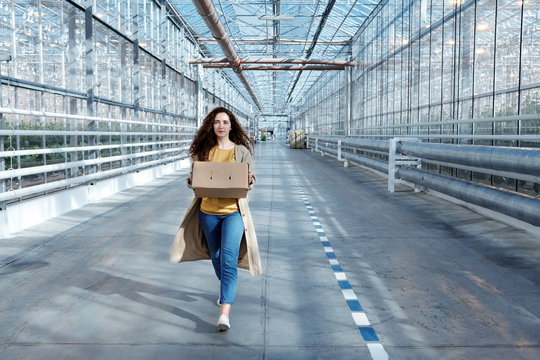 Woman in modern agricultural complex