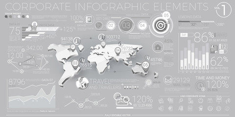 Corporate Infographic Elements In Gray And White
