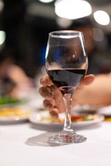 Wine glasses and wines at the night of the celebration.