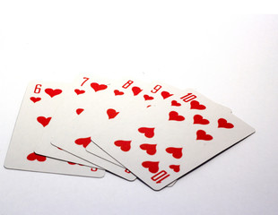 Straight flush of a heart on a white background