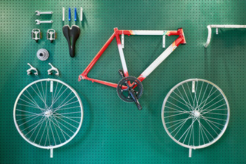 Racing bicycle on a wall