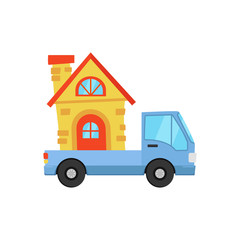 Naklejka premium Moving house with pick up car cartoon vector illustration