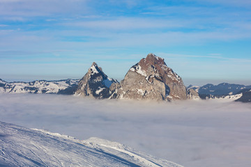 Wintertime view from the Fronalpstock mountain in Switzerland