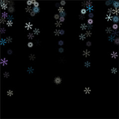 Falling down snow confetti, snowflake vector border. Festive winter, Christmas, New Year sale background. Cold weather, winter storm, scatter texture. Hipster snowfall falling snowflakes cool confetti