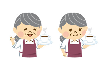 コーヒーを運ぶ女性