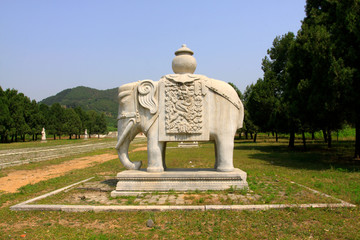 Stone animal landscape architecture in the Eastern Tombs of the Qing Dynasty, China.