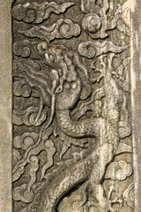 ancient Chinese traditional style dragon carving, Eastern Tombs of the Qing Dynasty, China..