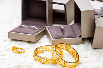 Dowry for Chinese weddings： gold ring, gold bracelet, ring, diamond ring