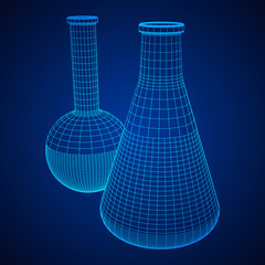 Test tube low poly wireframe mesh. Science and analyses. Vector abstract polygonal image line and point.