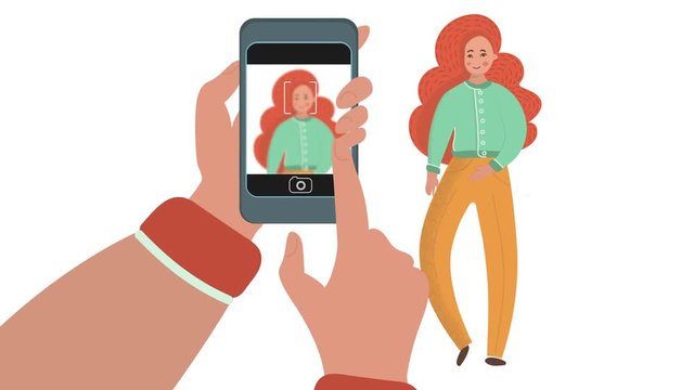 MOBILE PHOTOGRAPHY Flat Animation About Business Lady Photo Set for Internet Social Media Portrait Profile
