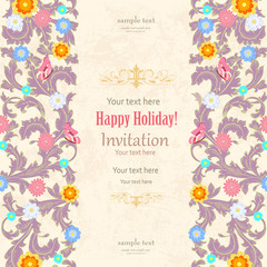 vintage invitation card with graceful floral borders for your de