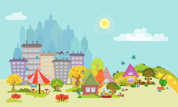 cozy autumn city landscape for your design © Aloksa