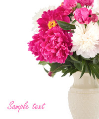 Bouquet of pink peonies on a white background.