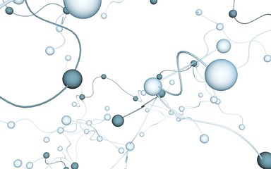 Neural network. Social network. Futuristic dna, deoxyribonucleic acid. Abstract molecule, cell illustration, mycelium. Light background. 3D illustration