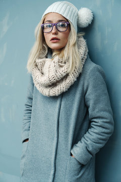 beautiful young girl in a winter hat