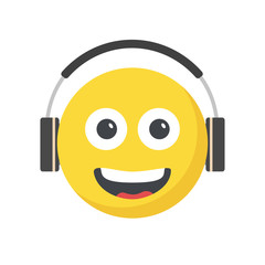 Smiling face emoji with large Ear Headphones,