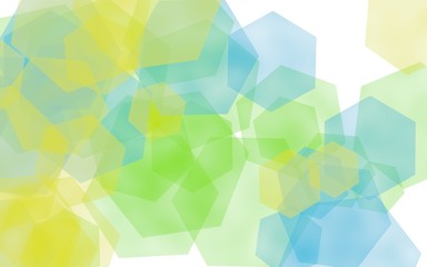 Multicolored translucent hexagons on white background. Green tones. 3D illustration