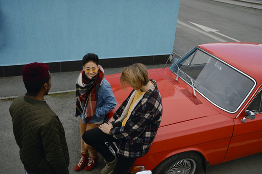 Hipsters hanging out outdoors