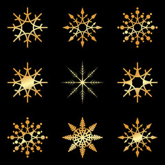 gold Snowflakes set icon collection on white background. Vector illustration.