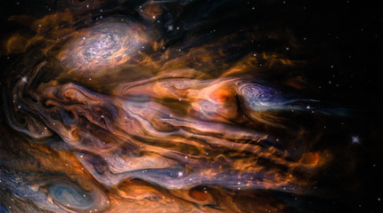 Landscape background of fantasy alien galaxy nebula with glowing clouds and stars. The elements of...